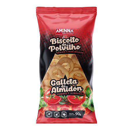 Kit 24 unidades Biscoito de Polvilho Sem Glúten, Vegano com Tomate e Manjericão Aminna - 90g cada - ID: 230