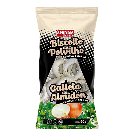 Kit 24 unidades Biscoito de Polvilho Vegano Sem Glúten de Cebola e Salsa Aminna - 90g cada - ID: 228