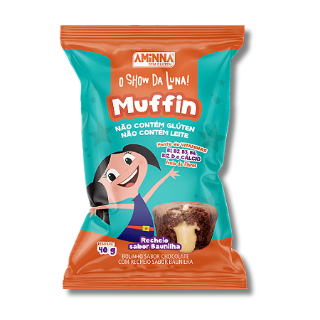 Muffin de Chocolate com Recheio de Baunilha Sem Glúten Aminna SG - 40 g - ID: 246