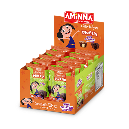 Display 10 unidades - Muffin de Chocolate com Recheio de Chocolate Sem Glúten Aminna SG - 40 g - ID: 245