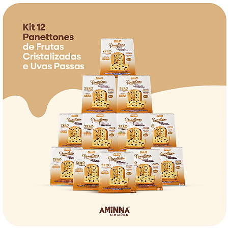 COMBO 12 Panettones com Uvas Passas e Frutas Cristalizadas Sem Glúten Sem Açúcar Aminna 240g - ID: 255