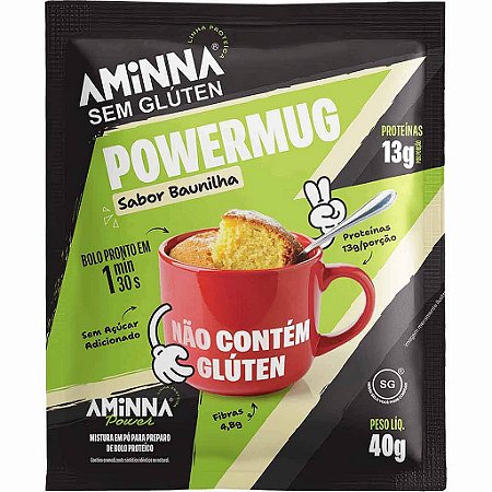 Power Mug - Bolo de Caneca Sabor Baunilha 13g Proteína Sem Glúten Aminna - 40g