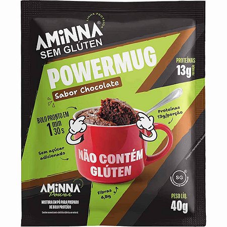 Power Mug - Bolo de Caneca Sabor Chocolate Sem Glúten 13g Proteína Aminna - 40g