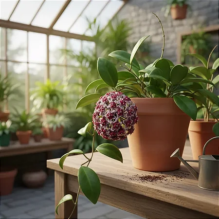 Hoya Pubicalyx Red Button (flor de cera negra)