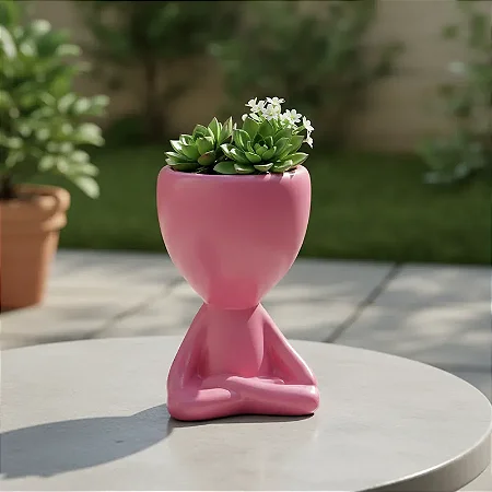 Cachepô de Cerâmica Boneco Zen Rosa