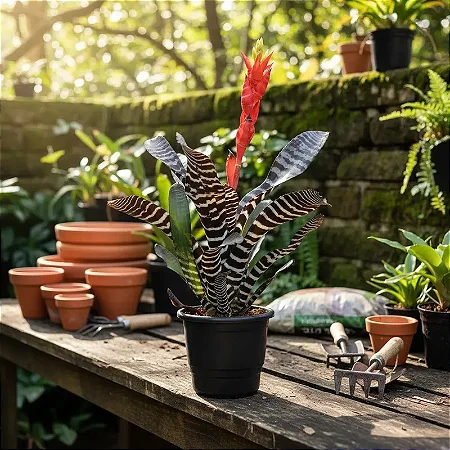 Bromélia Aechmea Chantinii 'Black' ou Bromélia Zebra