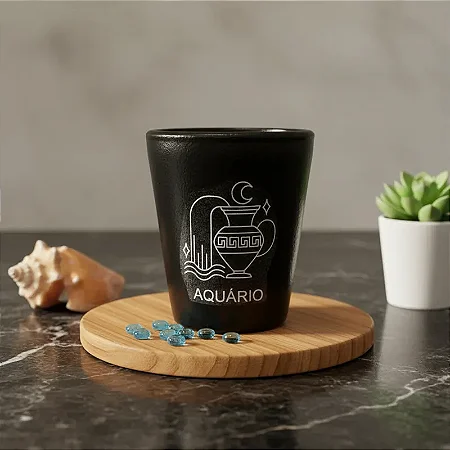 Vaso Cerâmica Signo Aquário Decorativo Preto
