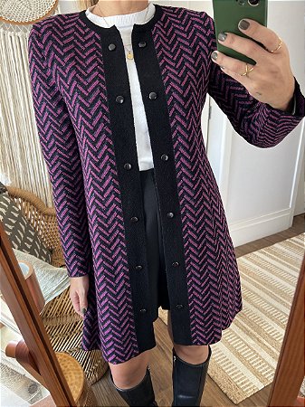 Casaco Tricot Chevron Fucsia