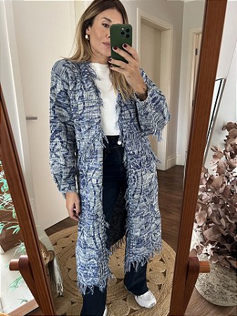 Maxi Cardigan Jacquard Azul