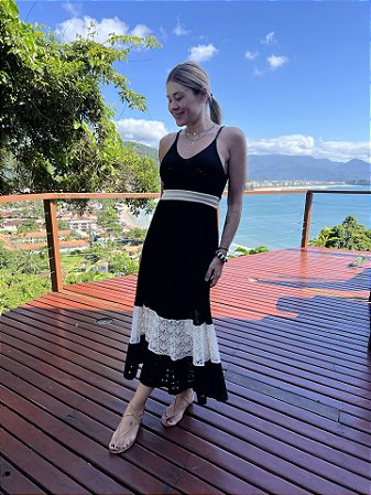 Vestido Paraty Preto e Areia