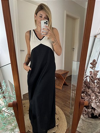 Vestido Bicolor Preto