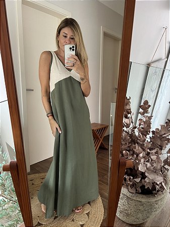 Vestido Bicolor Oliva