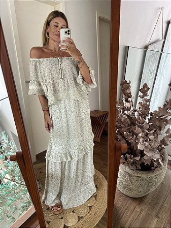 Conjunto Flora Off-white e Amarelo