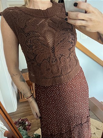 Colete Crochet Marrom