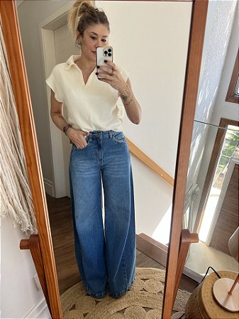 Calça Wide Jeans Médio