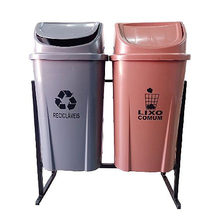 Lixeira Coleta Seletiva 60L - Kit com Suporte 2 Cestos reciclável -  Plastcomp - Venda de caixas plásticas, lixeiras, estrados, caixa plástica  organizadora
