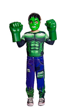 Fantasia Hulk Com Enchimento, Mascara Infantil E Luvas - Loja Fantasia Bras