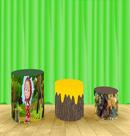Capa Para Trio De Mesas Cilindro Masha e o Urso Kit 3 Capas