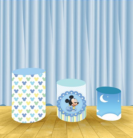 Capa Para Trio De Mesas Cilindro Mickey Baby Kit 3 Capas