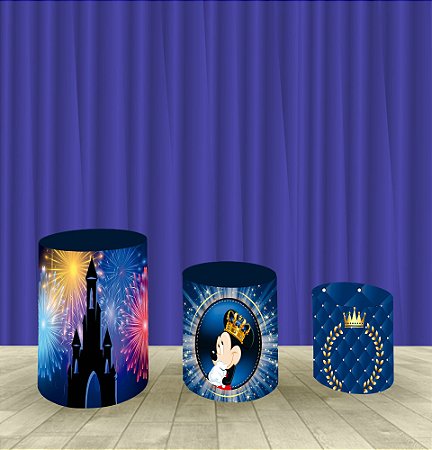 Capa Para Trio De Mesas Cilindro Mickey Realeza Kit 3 Capas