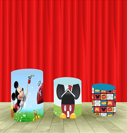 Capa Para Trio De Mesas Cilindro Mickey Kit 3 Capas