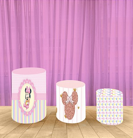Capa Para Trio De Mesas Cilindro Minnie Kit 3 Capas