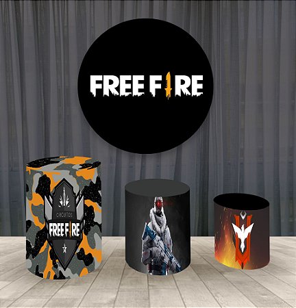 Painel Redondo 1,50m E Trio Capa De Cilindro Free Fire 3 KPCFF-3