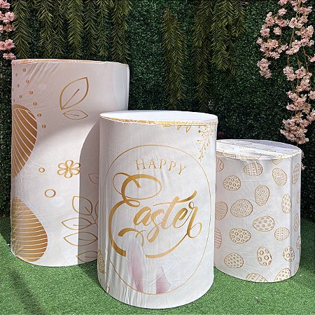 Capa Para Trio De Mesas Cilindro Pascoa 2 - Kit 3 Capas