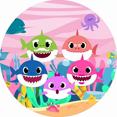 Painel Festa Redondo Baby Shark Menina 3d, 1,50 Diâmetro