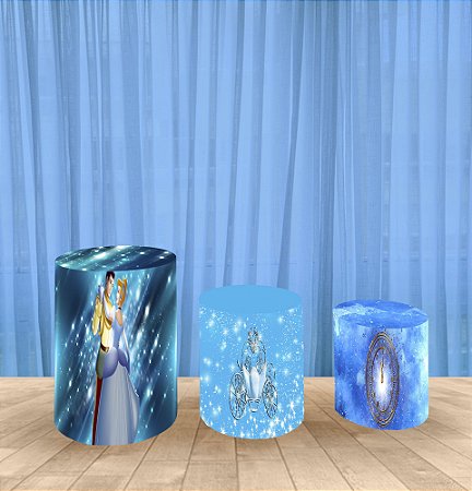 Capa Para Trio De Mesas Cilindro Cinderela 2 Kit 3 Capas
