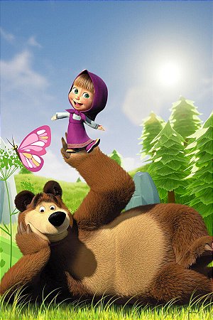 Painel Festa Retangular P/ Casado 1,5x2,2m Masha E O Urso 2