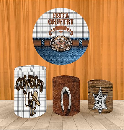 Painel Redondo 1,50m E Trio Capa De Cilindro Festa Country 1
