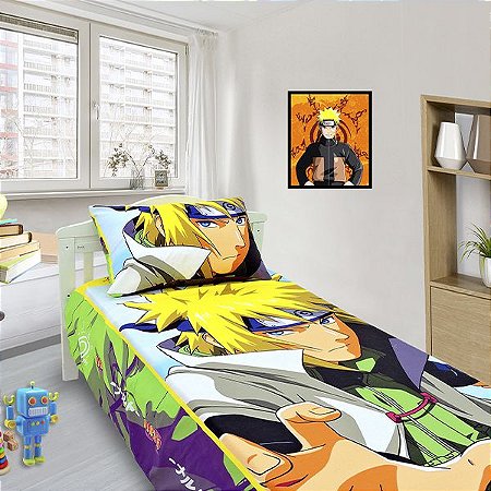 Jogo De Lençol Cobre Leito E Fronha Naruto Anime Mangai