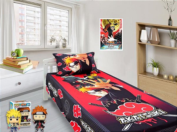 Jogo De Lençol Cobre Leito E Fronha Naruto Anime Mangai 4