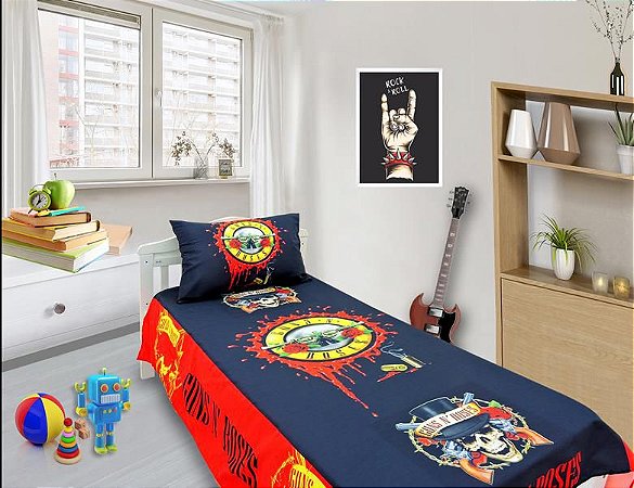 Jogo De Lençol Cobre Leito Fronha Banda Rock Guns N' Roses 1
