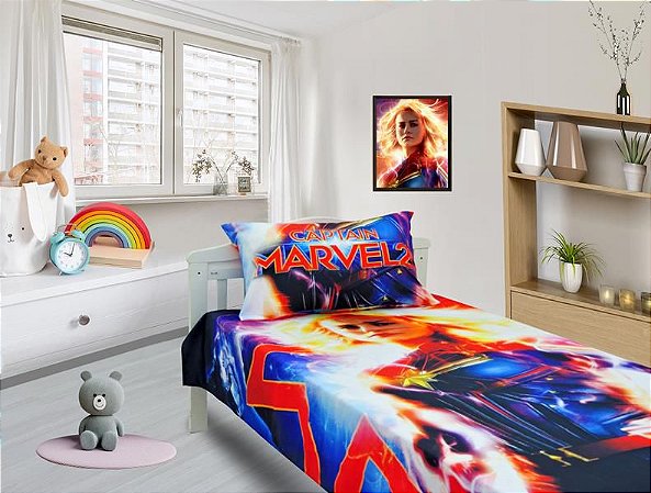 Jogo De Lençol Cobre Leito E Fronha Solteiro Capitã Marvel 1