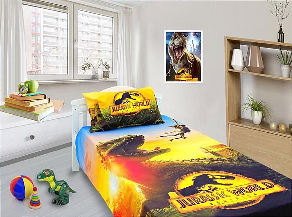 Jogo De Lençol Cobre Leito E Fronha Jurassic World 1