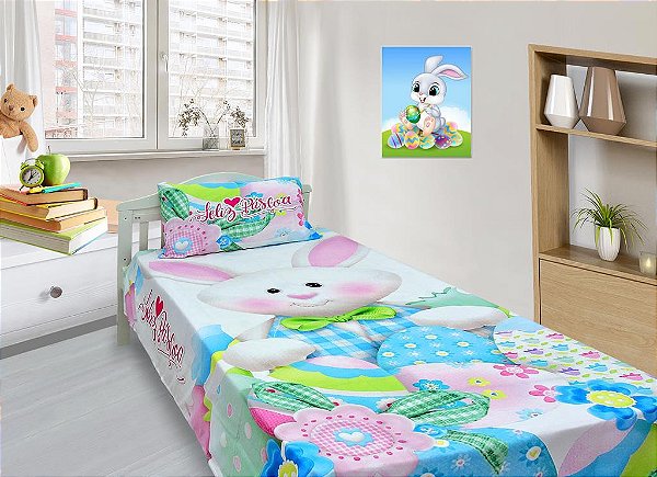 Jogo De Lençol Solteiro Decorativo Kit 2 Peças, Pascoa Mod.1