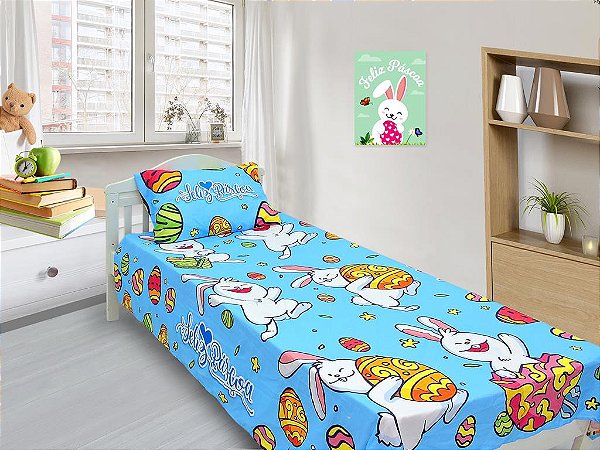 Jogo De Lençol Solteiro Decorativo Kit 2 Peças, Pascoa Mod.2