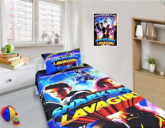 Jogo De Lençol Cobre Leito E Fronha, Sharkboy e Lavagirl