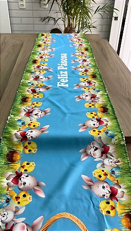 Trilho De Mesa Decoração Pascoa, Caminho Mesa 4 Lugares Azul