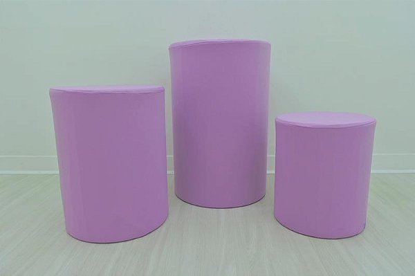 Capa P/ Trio De Mesas Cilindro Cor Lisa Em Tecido Decoração Lilás