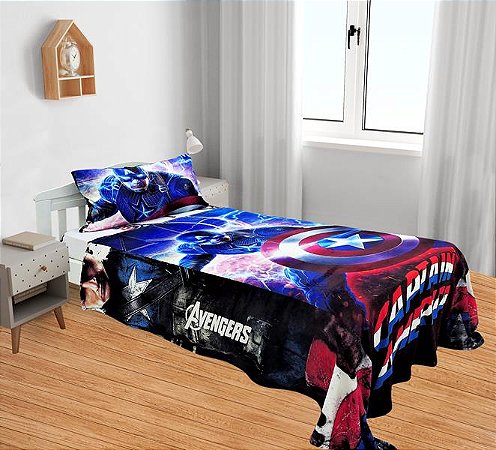 Manta E Fronha Capitão America, Cobertor Fleece Solteiro Macio , 2pçs