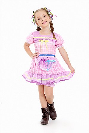 Vestido De Festa Junina Infantil Rosa com Lilás - Loja Fantasia Bras