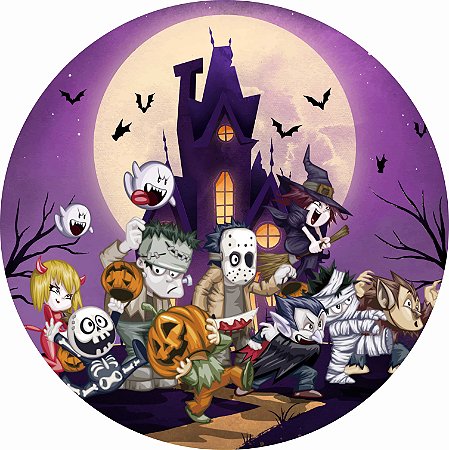 Painel Festa Redondo 3d Halloween Mod 3 Estampa Digital 1,50M