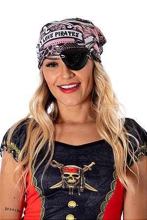 Kit Pirata Bandana E Tapa Olho 2 Peças, Kit Carnaval Unissex Rosa