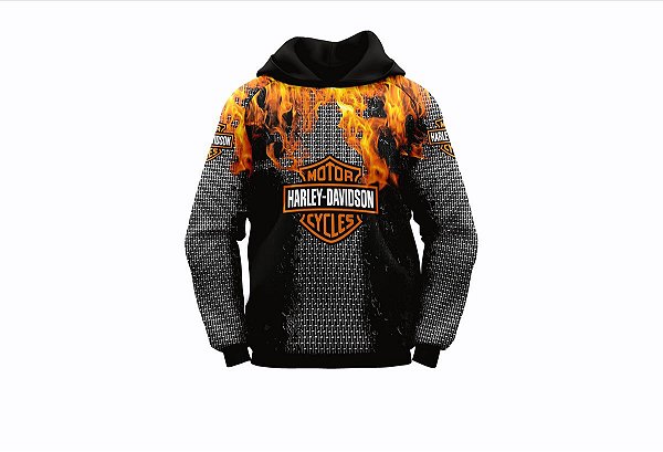 Blusa Moletom Adulto Com Capuz Motoclube Harley Com Bolso