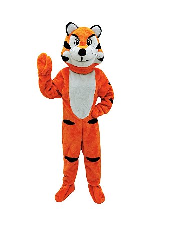 Personagem de fantasia de mascote Orange Lion vestido com um