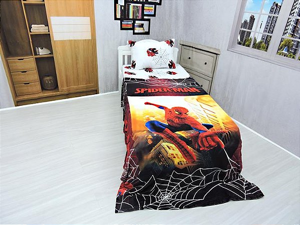 Manta Ultrasoft e Lençol De Elástico Homem Aranha Kit 3pçs