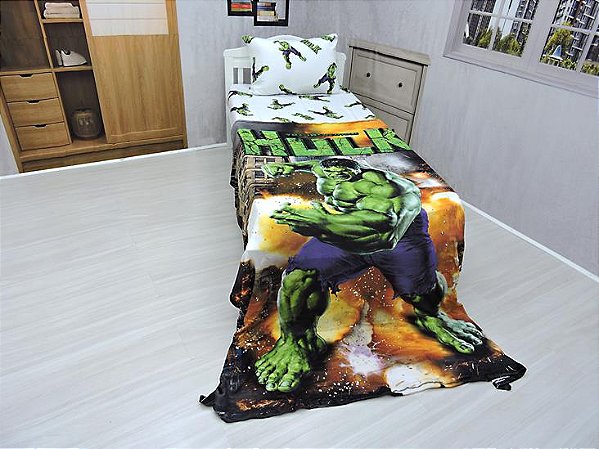 Manta Ultrasoft e Lençol De Elástico Hulk Kit 3pçs